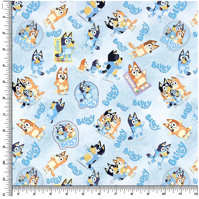COTTON Spandex ~ BLUE DOG cartoon ~Bluey Family~ 1 Yard~ Perfect for clothing! ~Breathable, soft & stretchy